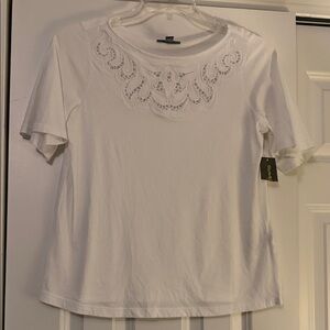 Style & Co. White Tee with Embroidered Neckline